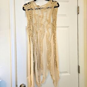 Vintage Y2K Open-Knit Cream Spiderweb Lace Top, Women's Size S/M
